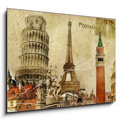 Obraz   vintage postal card  ruropean holidays, 100 x 70 cm