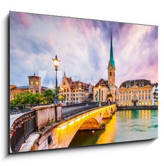 Obraz   Zurich, Switzerland. View of the historic city center with famous Fraumunster Church, 100 x 70 cm