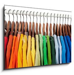 Obraz 1D - 100 x 70 cm F_E27321246 - Rainbow colors, clothes on wooden hangers - Duhov barvy, obleen na devnch vcch