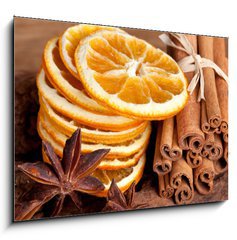 Sklenn obraz 1D - 100 x 70 cm F_E27601285 - Scheiben von getrockneter Orange mit Zimt und Sternanis