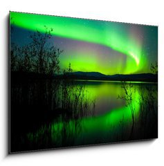 Sklenn obraz 1D - 100 x 70 cm F_E27905424 - Northern lights mirrored on lake