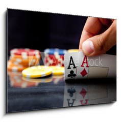 Sklenn obraz 1D - 100 x 70 cm F_E27973739 - Male hand showing two aces - Musk ruka s dvma esy