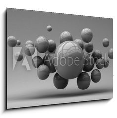 Obraz 1D - 100 x 70 cm F_E285452318 - Flying spheres on a white background. 3d rendering. Illustration for advertising.