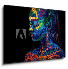 Obraz 1D - 100 x 70 cm F_E294351588 - UV body art painting of helloween female african warrior