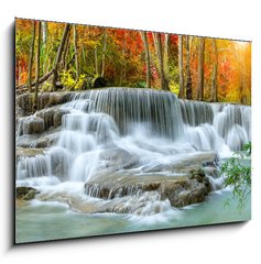 Sklenn obraz 1D - 100 x 70 cm F_E296784817 - Colorful majestic waterfall in national park forest during autumn, panorama