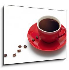 Obraz   Red coffee cup and grain on white background, 100 x 70 cm