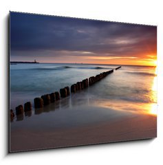 Obraz   Beautiful sunrise at baltic beach in Poland  Hel, 100 x 70 cm