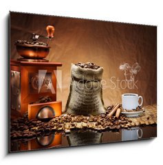 Obraz 1D - 100 x 70 cm F_E31588388 - coffee accessories on mat