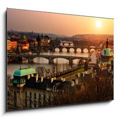 Obraz 1D - 100 x 70 cm F_E31857385 - Panoramic view on Charles bridge and sunset Prague lights.