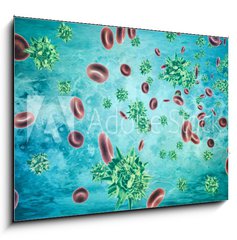 Obraz 1D - 100 x 70 cm F_E319192851 - Human blood cells and virus. 3d rendering