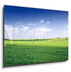 Obraz 1D - 100 x 70 cm F_E3256956 - russia summer landscape - green fileds, the blue sky and white c - rusk letn krajina