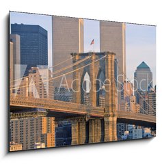 Obraz 1D - 100 x 70 cm F_E332057516 - View of the World Trade Towers, Brooklyn Bridge with TV helicopter, New York City, NY