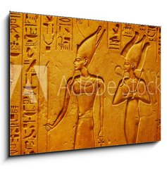 Obraz 1D - 100 x 70 cm F_E334138862 - Ancient Egypt hieroglyphics with pharaoh and ankh