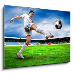 Sklenn obraz 1D - 100 x 70 cm F_E33670525 - Happiness football player after goal on the field of stadium wit