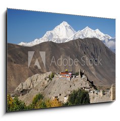 Sklenn obraz 1D - 100 x 70 cm F_E33766508 - Buddhist Monastery and Dhaulagiri peak, Nepal - Buddhistick klter a vrchol Dhaulagiri, Nepl