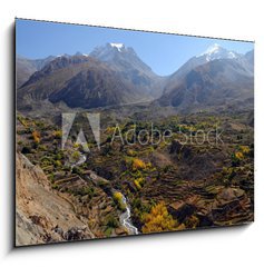 Obraz 1D - 100 x 70 cm F_E33766858 - Mountain landscape and Thorung La pass, Nepal