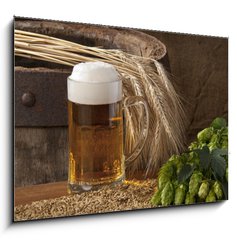 Obraz 1D - 100 x 70 cm F_E33797507 - beer with barley and hops - pivo s jemenem a chmelem