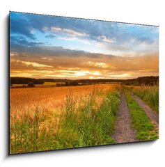 Obraz 1D - 100 x 70 cm F_E33827076 - A sunset photo of road and countryside - Zpad slunce fotografie silnice a krajiny