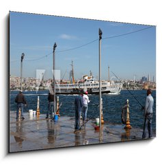 Sklenn obraz 1D - 100 x 70 cm F_E34157096 - Fishermen in Istanbul, Turkey - Rybi v Istanbulu, Turecko