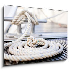 Sklenn obraz 1D - 100 x 70 cm F_E35006836 - Mooring rope with a knotted end tied around a cleat. - Kotvc lano se zauzlenm koncem uvzanm kolem zaklnadla.