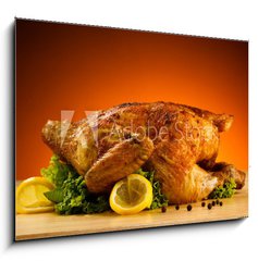 Obraz 1D - 100 x 70 cm F_E35393181 - Rosted chicken and vegetables - Kue a zelenina rozkroj