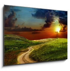 Sklenn obraz 1D - 100 x 70 cm F_E35514267 - Road in field - Silnice v ternu
