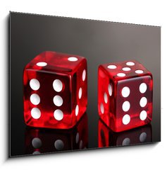 Sklenn obraz 1D - 100 x 70 cm F_E38565873 - Red dices on grey background