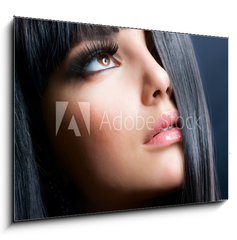 Obraz   Fashion Brunette. Beautiful Makeup and Healthy Black Hair, 100 x 70 cm