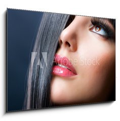 Obraz 1D - 100 x 70 cm F_E38827611 - Fashion Brunette. Beautiful Makeup and Healthy Black Hair