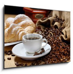 Obraz 1D - 100 x 70 cm F_E39147231 - coffee cup with croissant