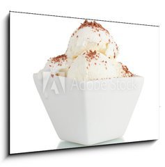 Obraz 1D - 100 x 70 cm F_E39268576 - delicious vanilla ice cream with chocolate in bowl isolated