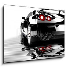 Obraz 1D - 100 x 70 cm F_E39752325 - Black car reflected - ern auto se odrelo