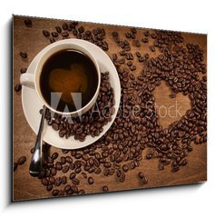 Obraz 1D - 100 x 70 cm F_E39798872 - Heart shape from coffee beans on wood