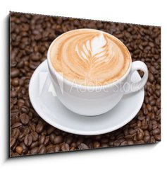 Obraz   Coffee cup with coffee beans background, 100 x 70 cm