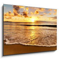 Sklenn obraz 1D - 100 x 70 cm F_E40029593 - beautiful sunset on the  beach - krsn zpad slunce na pli