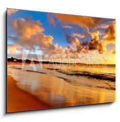 Sklenn obraz 1D - 100 x 70 cm F_E40275471 - beautiful sunset on the  beach - krsn zpad slunce na pli
