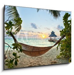 Sklenn obraz 1D - 100 x 70 cm F_E40728385 - Hammock and sunset