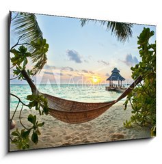 Obraz 1D - 100 x 70 cm F_E40728385 - Hammock and sunset