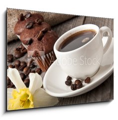 Sklenn obraz 1D - 100 x 70 cm F_E40771810 - cup of coffee and chocolate cake - lek kvy a okoldovho dortu