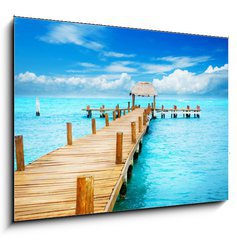 Sklenn obraz 1D - 100 x 70 cm F_E40822521 - Vacation in Tropic Paradise. Jetty on Isla Mujeres, Mexico