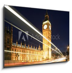 Sklenn obraz 1D - 100 x 70 cm F_E4170127 - Big Ben in London at night against blue sky. London traffic