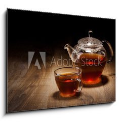 Sklenn obraz 1D - 100 x 70 cm F_E42063091 - Tea Set on a Wooden Table