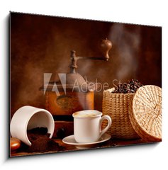 Obraz 1D - 100 x 70 cm F_E42479858 - Caff tostato e macinato con cappuccino caldo - Caff? tostato e macinato con cappuccino caldo