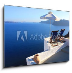 Sklenn obraz 1D - 100 x 70 cm F_E42707651 - Santorin - Terrasse 
