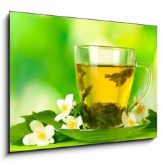 Obraz   cup of green tea with jasmine flowers, 100 x 70 cm