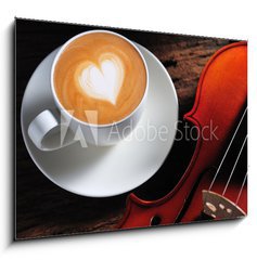 Obraz 1D - 100 x 70 cm F_E42963214 - Latte art and violin on wooden table