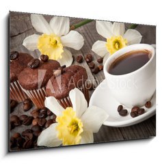 Obraz 1D - 100 x 70 cm F_E43427094 - cup of coffee and chocolate cake