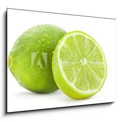 Obraz 1D - 100 x 70 cm F_E43961140 - Fresh lime and slice, Isolated on white background - erstv vpno a pltek, izolovanch na blm pozad