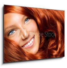 Obraz 1D - 100 x 70 cm F_E44054513 - Beautiful Girl With Healthy Long Red Curly Hair