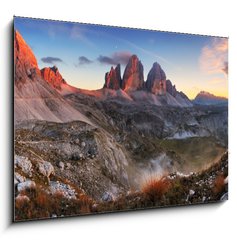 Sklenn obraz 1D - 100 x 70 cm F_E45305800 - Sunset mountain panorama in Italy Dolomites - Tre Cime